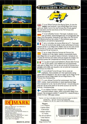 F1 (Europe) box cover back